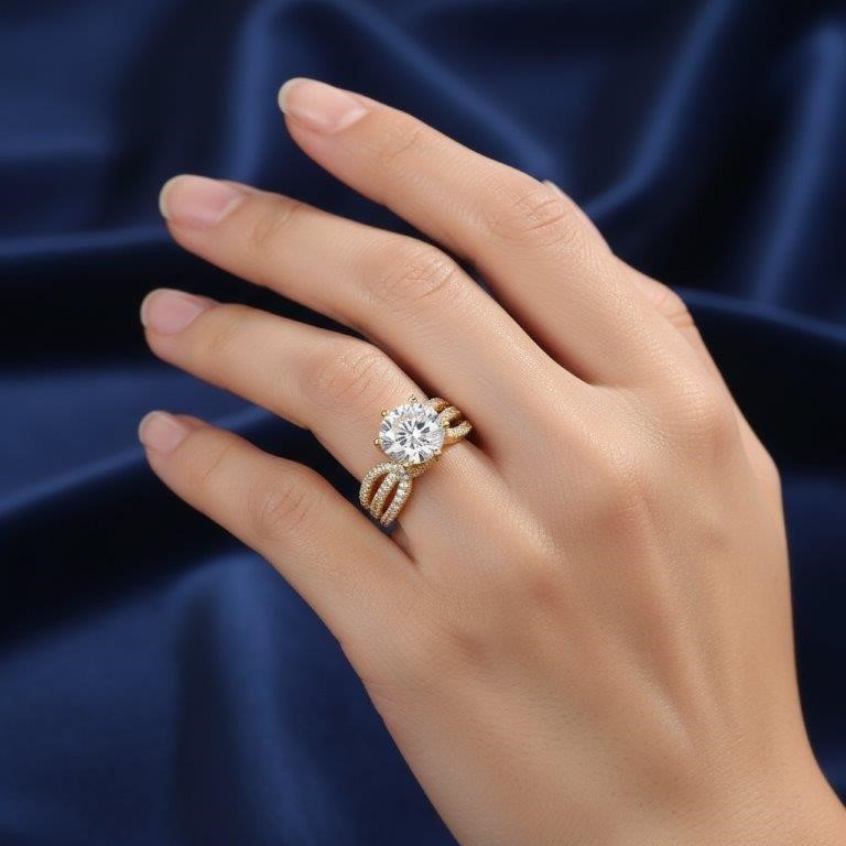 5.0ct GRA Moissanite white 18k Solid Yellow Gold Vermeil Ring -9US