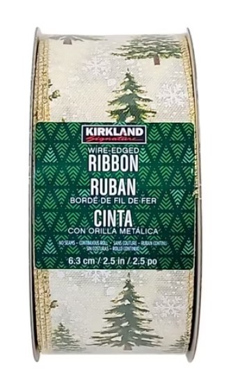 SIGNATURE Wire Edged Ribbon, Pine Tree w/ Snowflakes 2.5”/1.5" x 50 Yards