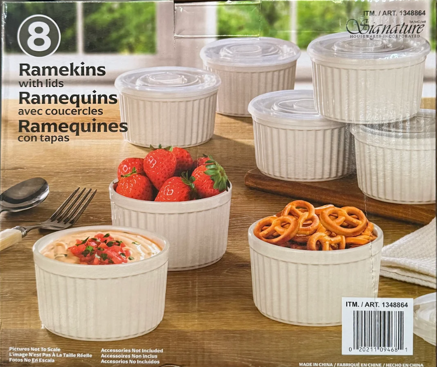 SIGNATURE RAMEKINS WITH LIDS P8. NB: 2x missing ramekins, not in original b