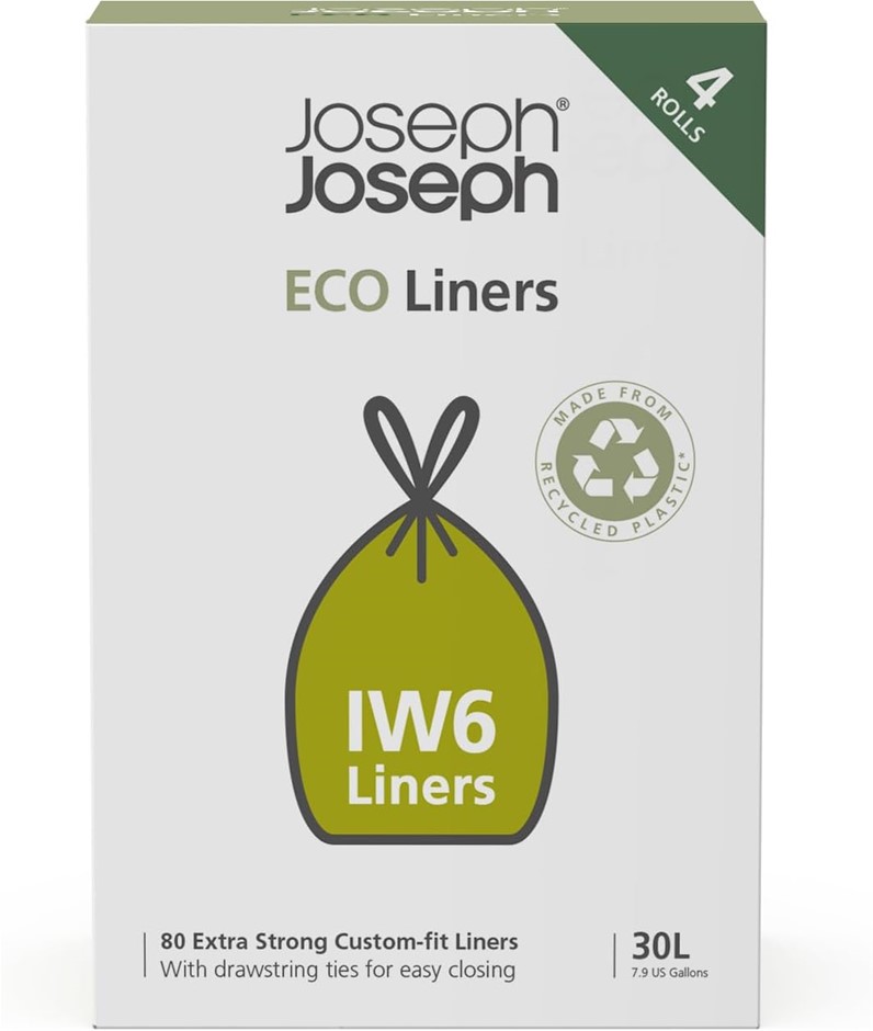 Joseph Joseph IW6 Eco Recycled Plastic Bin Liners, Kitchen Waste Bags with