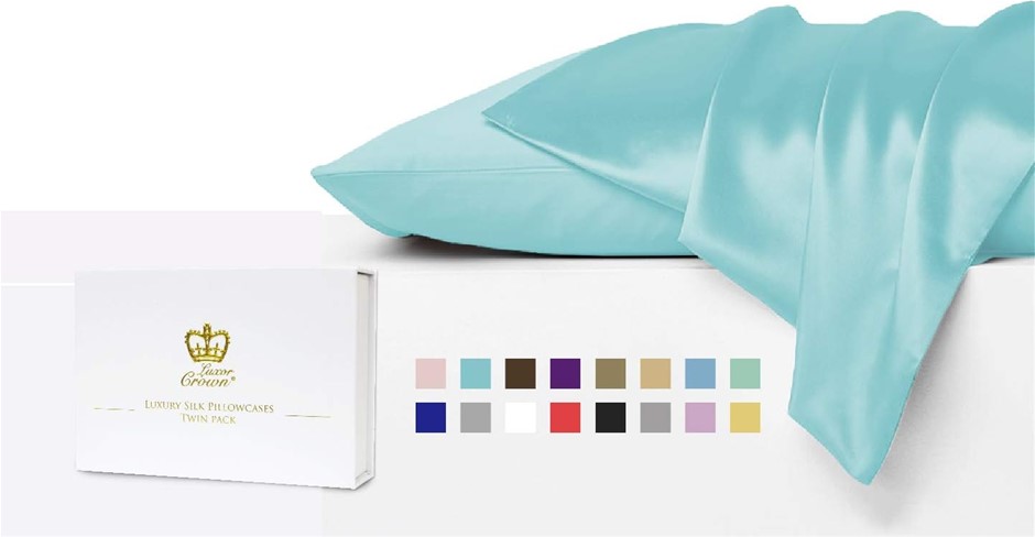 Luxor Crown Set of 2 Mulberry Silk Standard Pillowcases (Aqua)