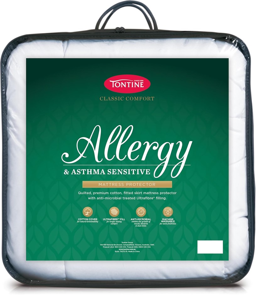Tontine Classic Comfort Allergy & Asthma Sensitive Mattress Protector, Quee