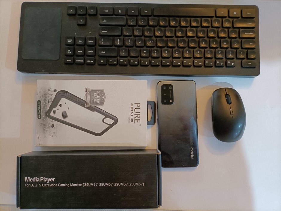 Oppo Mobile Phone, LG Media Player, Cordless Keyboard & Mouse, Mobile Case