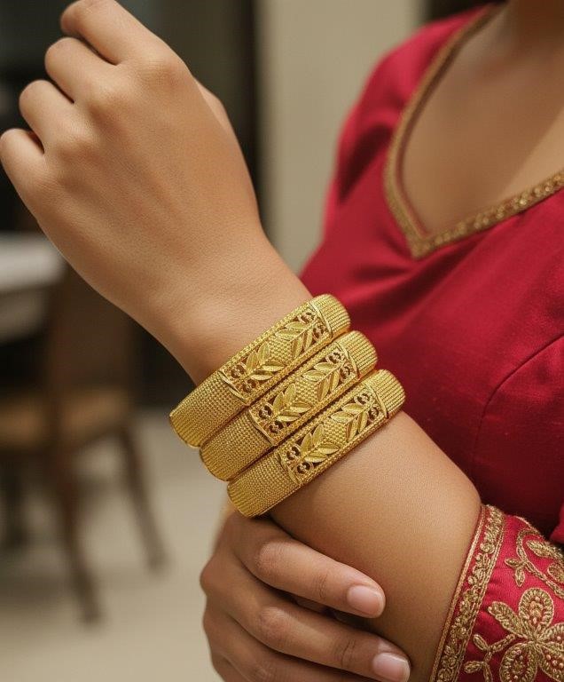 3pcs x 22K/ITALY Triple Yellow Gold Plated Bangles with stamps