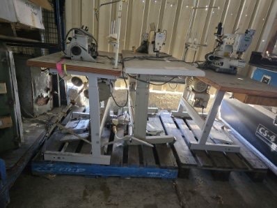 3x Sewing Machines on Sewing Tables (Siruba, MEI Machines Singer)