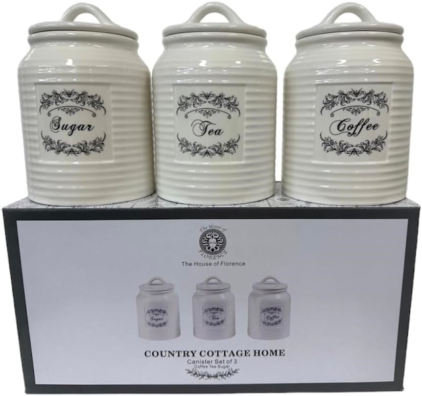 THE HOUSE OF FLORENCE Country Cottage Home Set of 3 Canister Set.