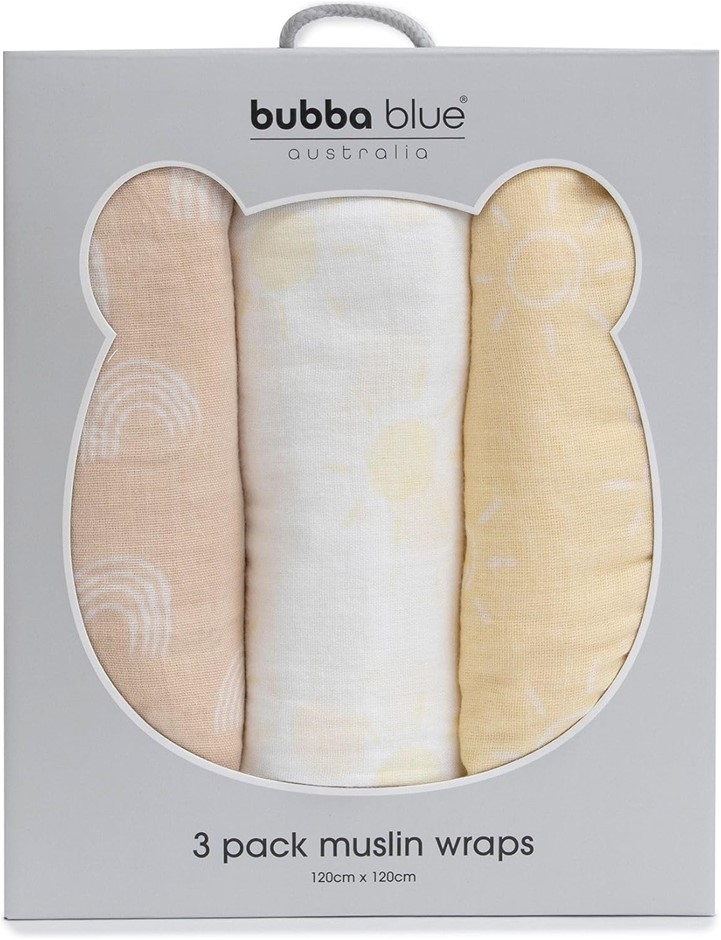 BUBBA BLUE Nordic Muslin Wrap, Vanilla/Latte (Pack of 3)