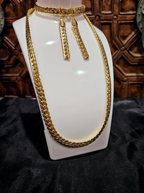 14K/Italy Stamped Set Yellow Gold Filled Chain and Bracelet & Earrings-Gift