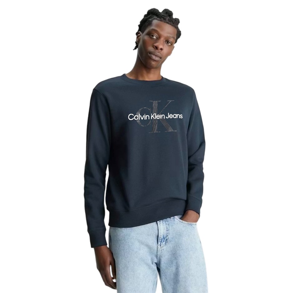 CALVIN KLEIN Mono Logo Crew Sweatshirt, Size M, Cotton, Ink (411/PPK), 40GC