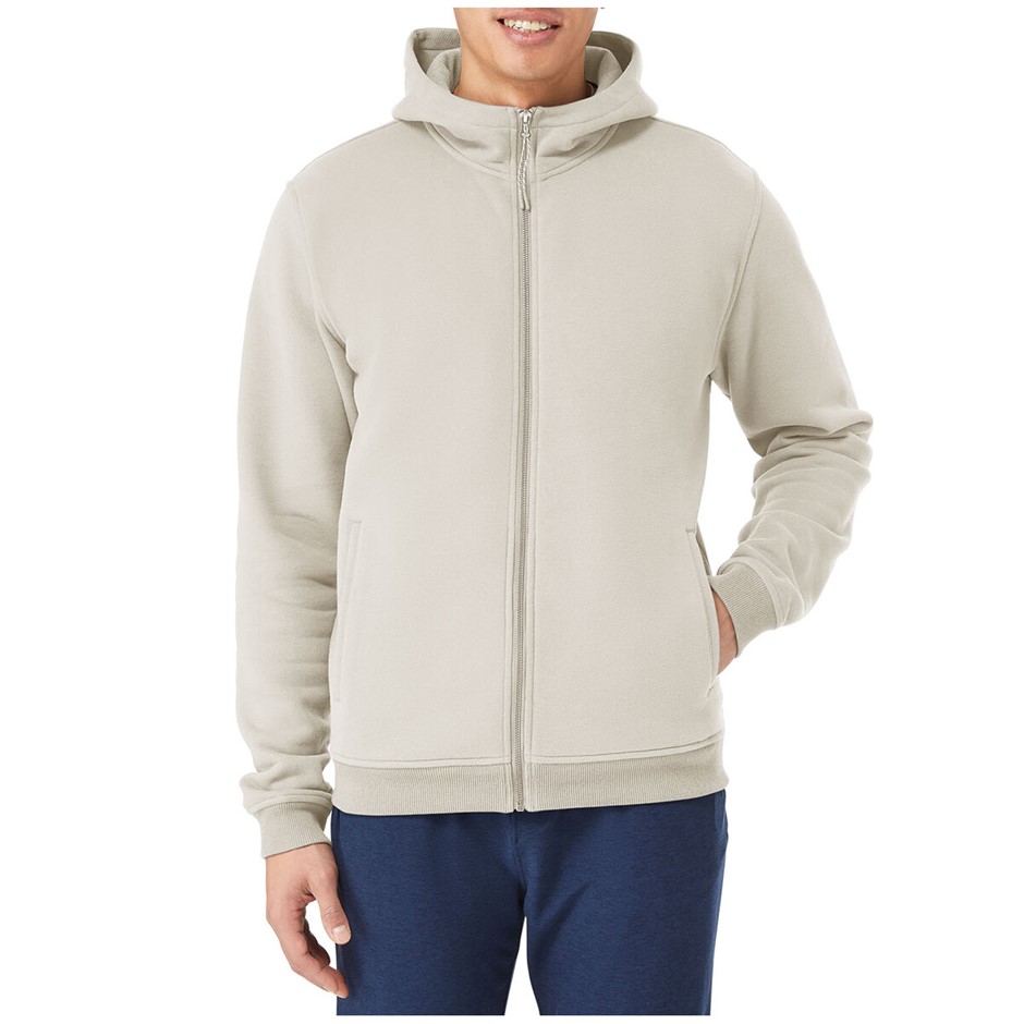 SIGNATURE Men's Full Zip Hoodie, Size L, 66% Cotton, White/Slate.