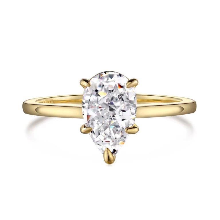 1.5ct Pear Cut Simulated Diamond 18K Gold Filled 925 Silver Ring - Size 6