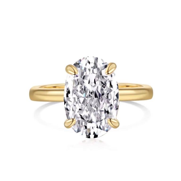 3.5ct Oval Cut Simulated Diamond 18K Gold Filled 925 Silver Ring- Size 7