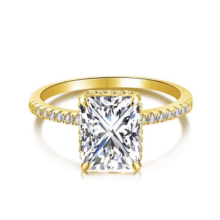 4ct Rectangle Cut Simulated Diamond 18K Gold Filled 925 Silver Ring Size 8