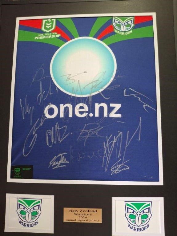 NZ WARRIORS 2026 JERSEY SQUAD SIGNED & FRAMED