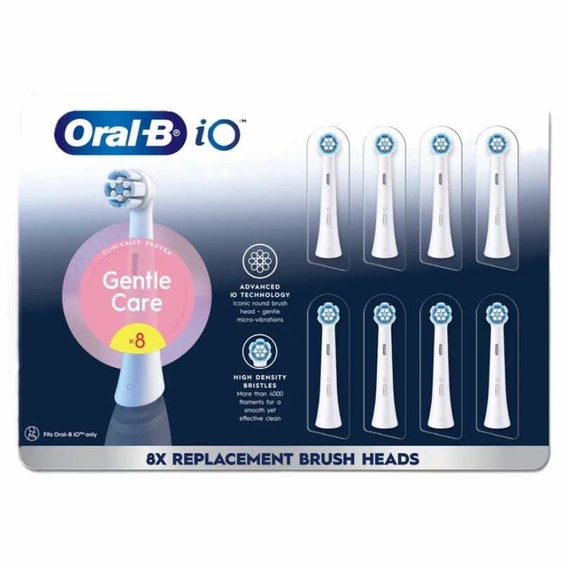 ORAL-B 8pc Gentle Care Replacement Brush Heads, White. N.B: Damaged packagi