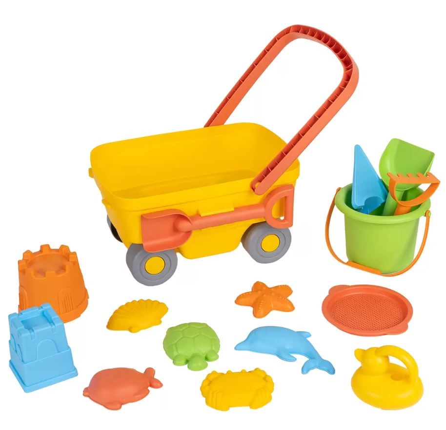 J'ADORE Wagon With Sand Toys Set, 16 Piece, Multicolour.