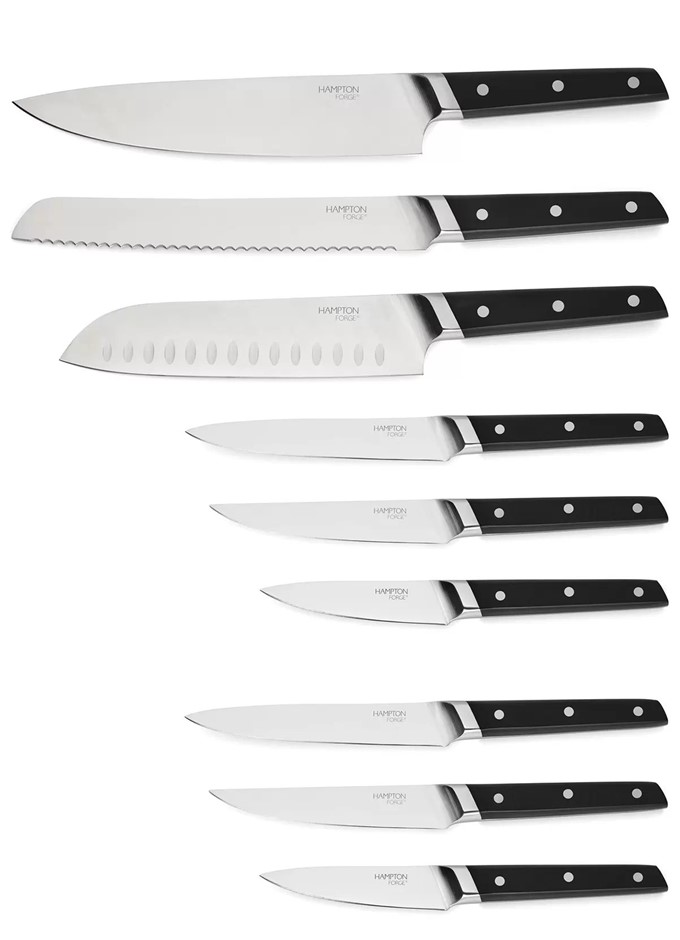 HAMPTON Forge Knife Set 9 Piece Fine-Edge Tapered Blade, Black. N.B: Minor