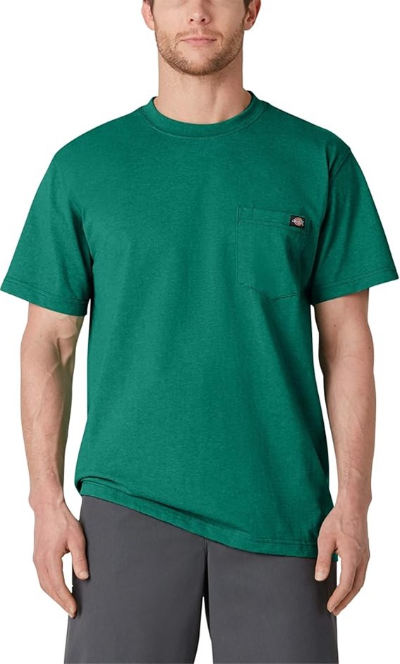 DICKIES Men's Heavyweight Crew Neck Short Sleeve Tee, Size XL, Green Heathe
