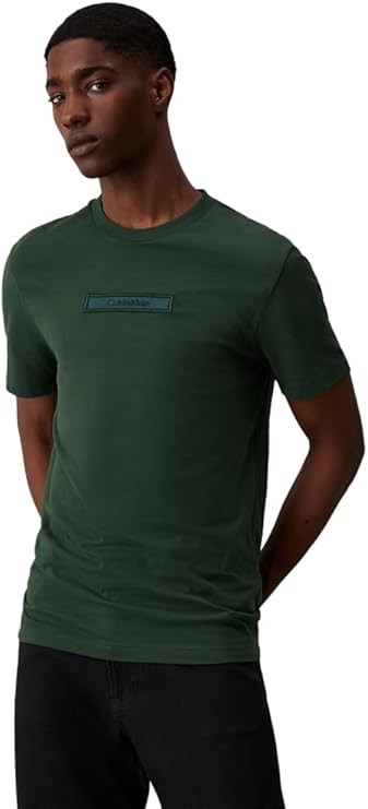 CALVIN KLEIN Men's Embroidered Logo Peached T-Shirt, Medium, Midnight Fores