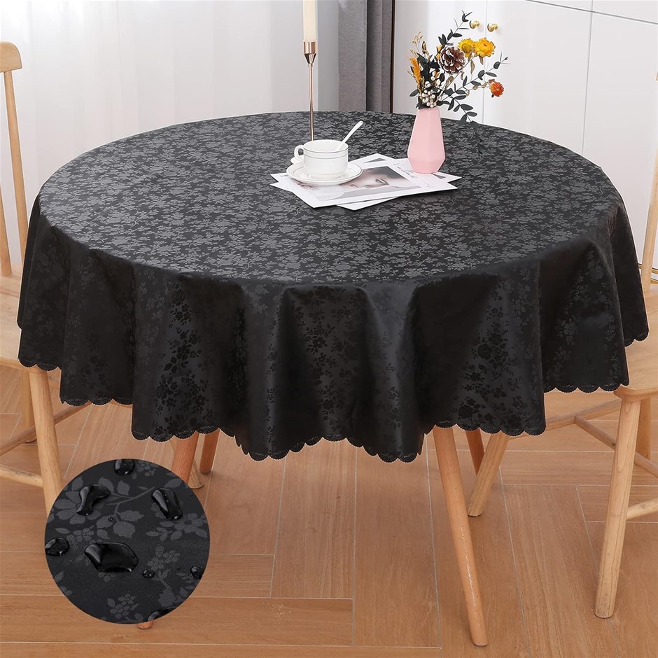 SMIRY Round Table Cloth, Waterproof Heavy Duty Vinyl Tablecloths, Wipeable