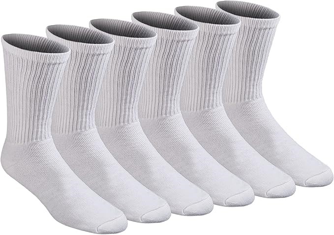 6 Pairs x DICKIES Men's All Purpose Cushion Crew Socks, Size 5-9, White, 12