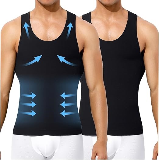 2 Pack x CASEY KEVIN Men's Compression Shirt Slimming Body Shapewear Gyneco