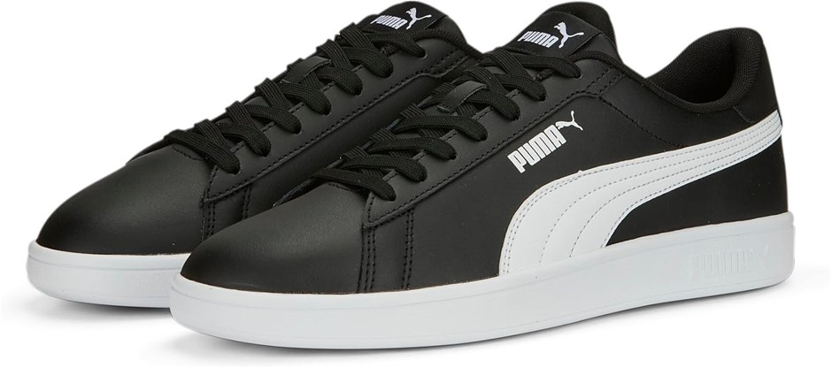 PUMA Men's Smash 3.0 Leather Shoes, Size US8.5, Black/White (04), 390987.