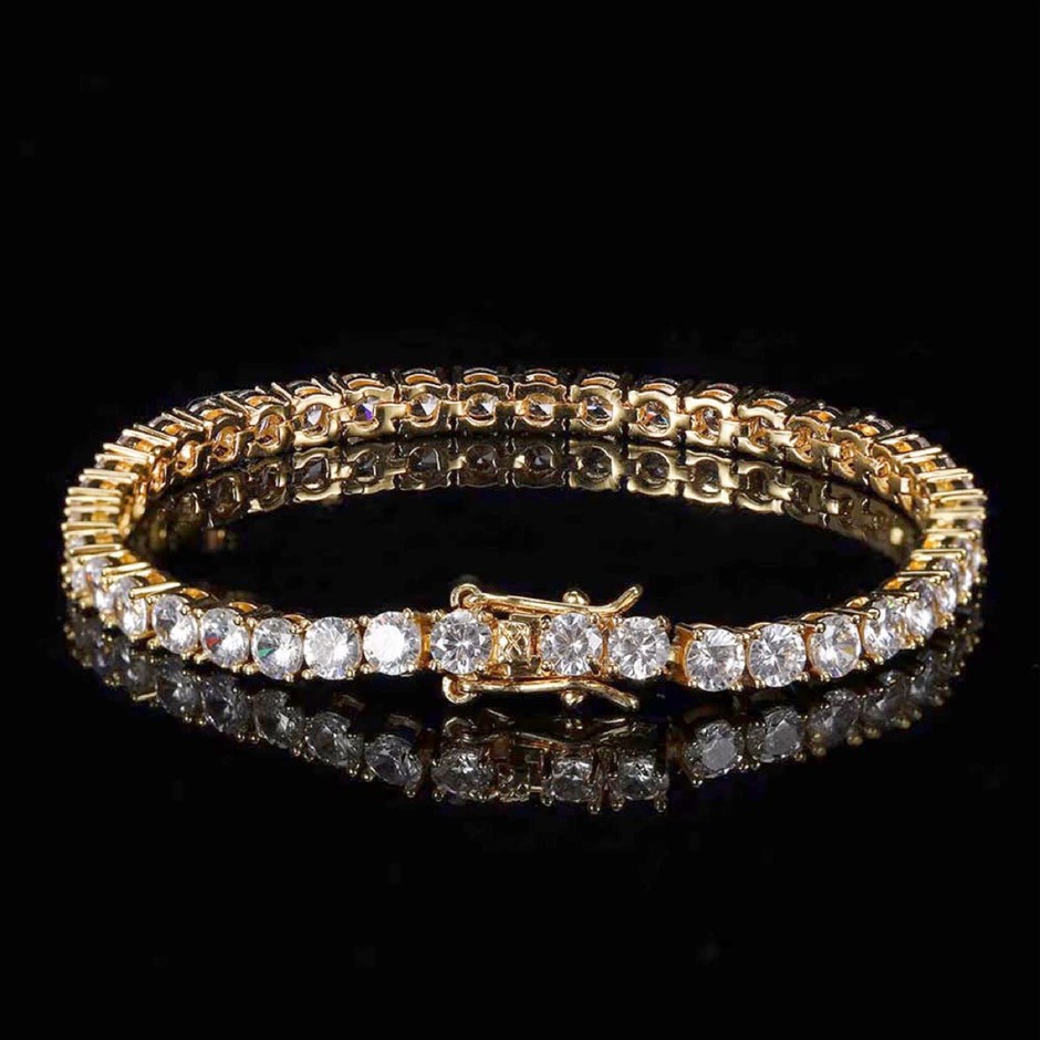 18K Gold-Filled Tennis Bracelet Round Facet Cut Simulated Diamonds - 17.8cm