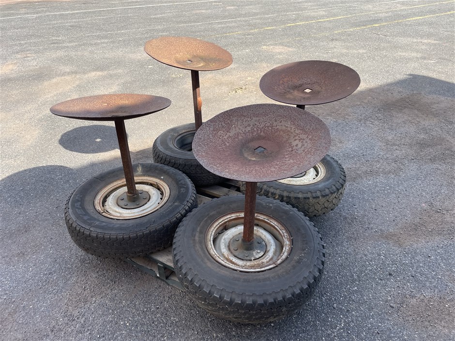 <p>4 x Bar Stools Made From Plough Discs And Rims</p>