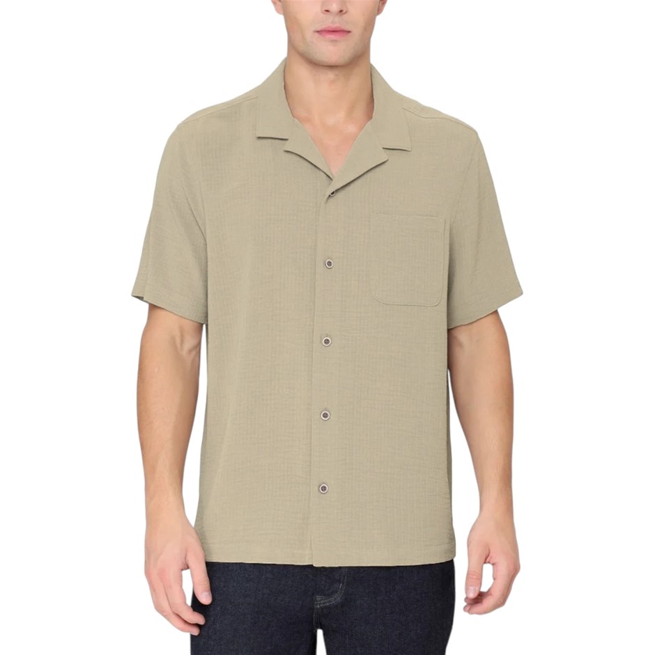 IKE BEHAR Men's Camp Collar Shirt, Size L, Sand. Buyers Note - Discount Fr