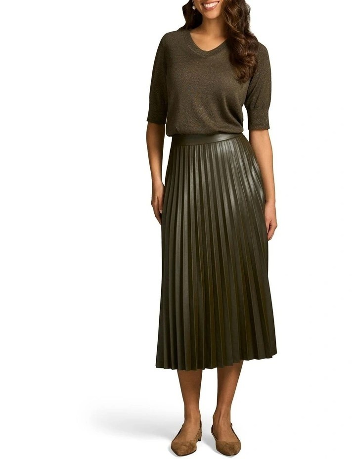PIPER Women's Pleated Faux Leather Skirt, Size 16, Khaki, 76058956, (XM4772