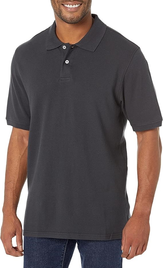AMAZON ESSENTIALS Men's Regular-Fit Cotton Pique Polo Shirt, 2XL, Black, XX