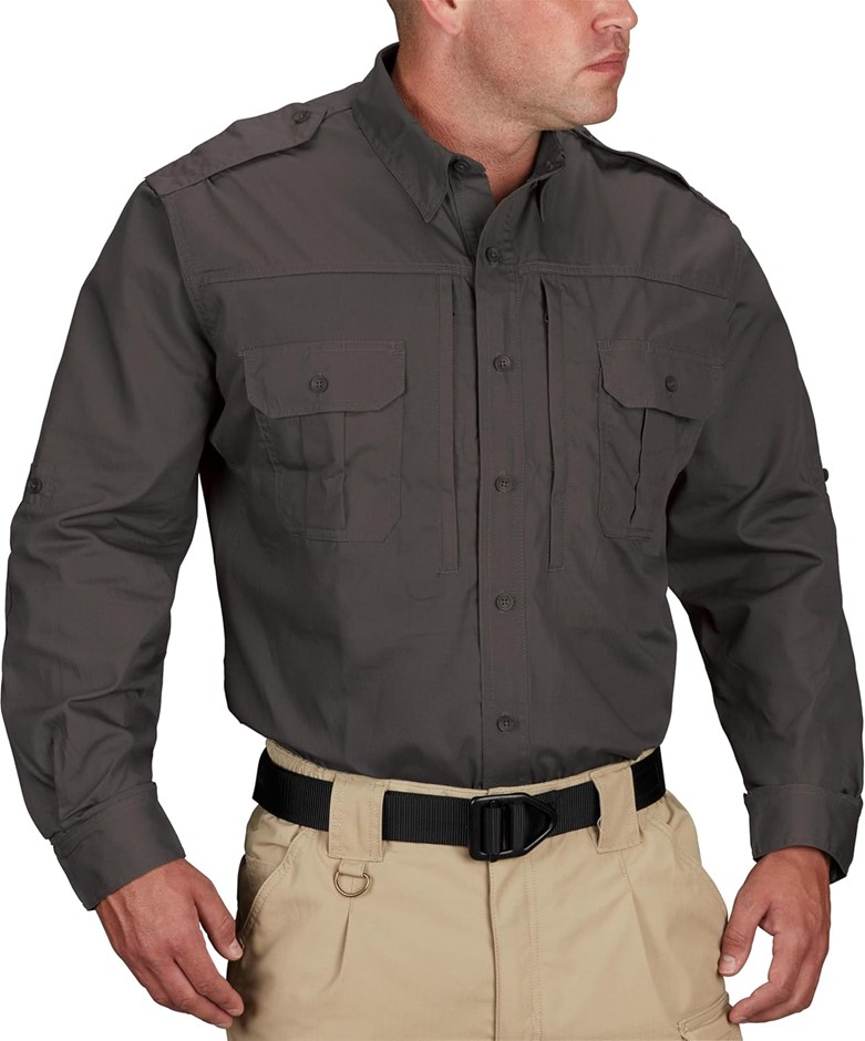 PROPPER Men's Standard Long Sleeve Tactical Shirt, Charcoal, 2XLR, F53125.