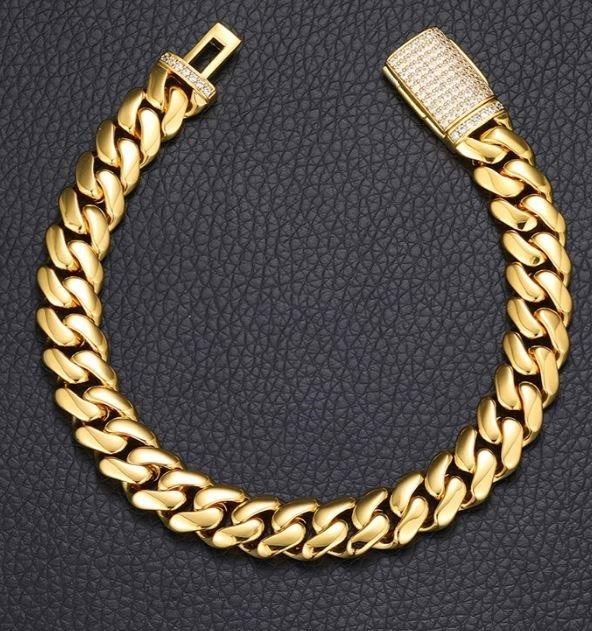 18k Yellow Gold Filled Cuban Bracelet stamped(18K)-19cm