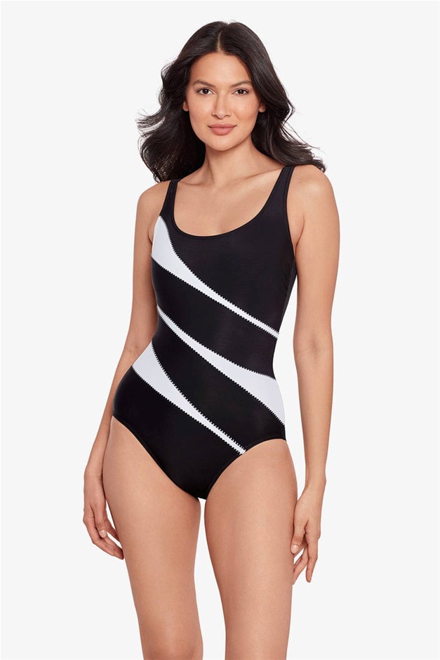 MIRACLESUIT Women's Helix Swimsuit, Size US10, Black/White. Buyers Note -