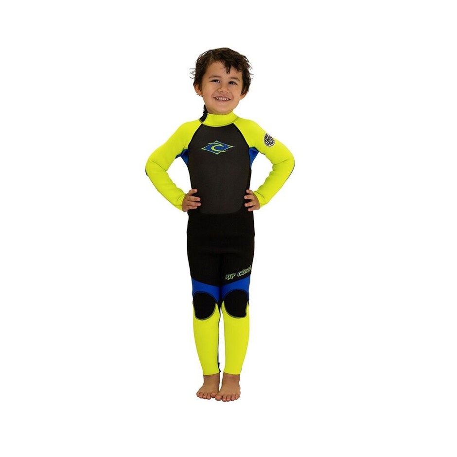 RIP CURL Groms Omega 3/2 Back Zip Steamer Wetsuit, Size 2, Lemon (1599). RR