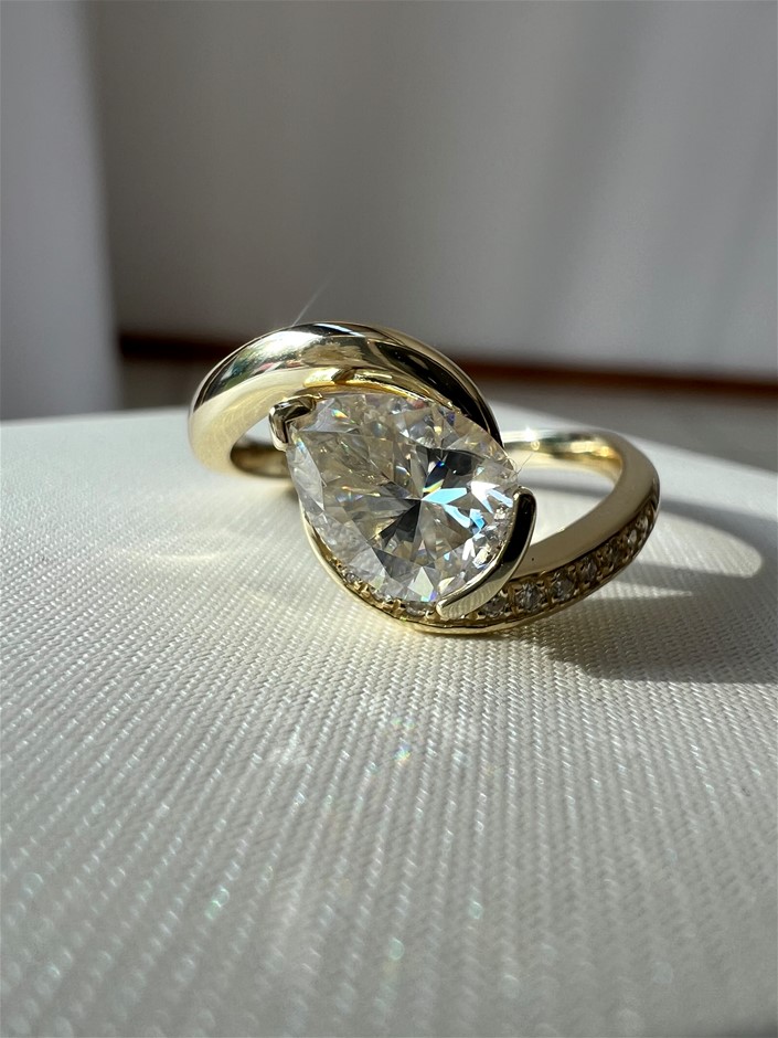 1.25ct Moissanite Pear Cut Swirl Ring 14k Gold on Sterling Silver
