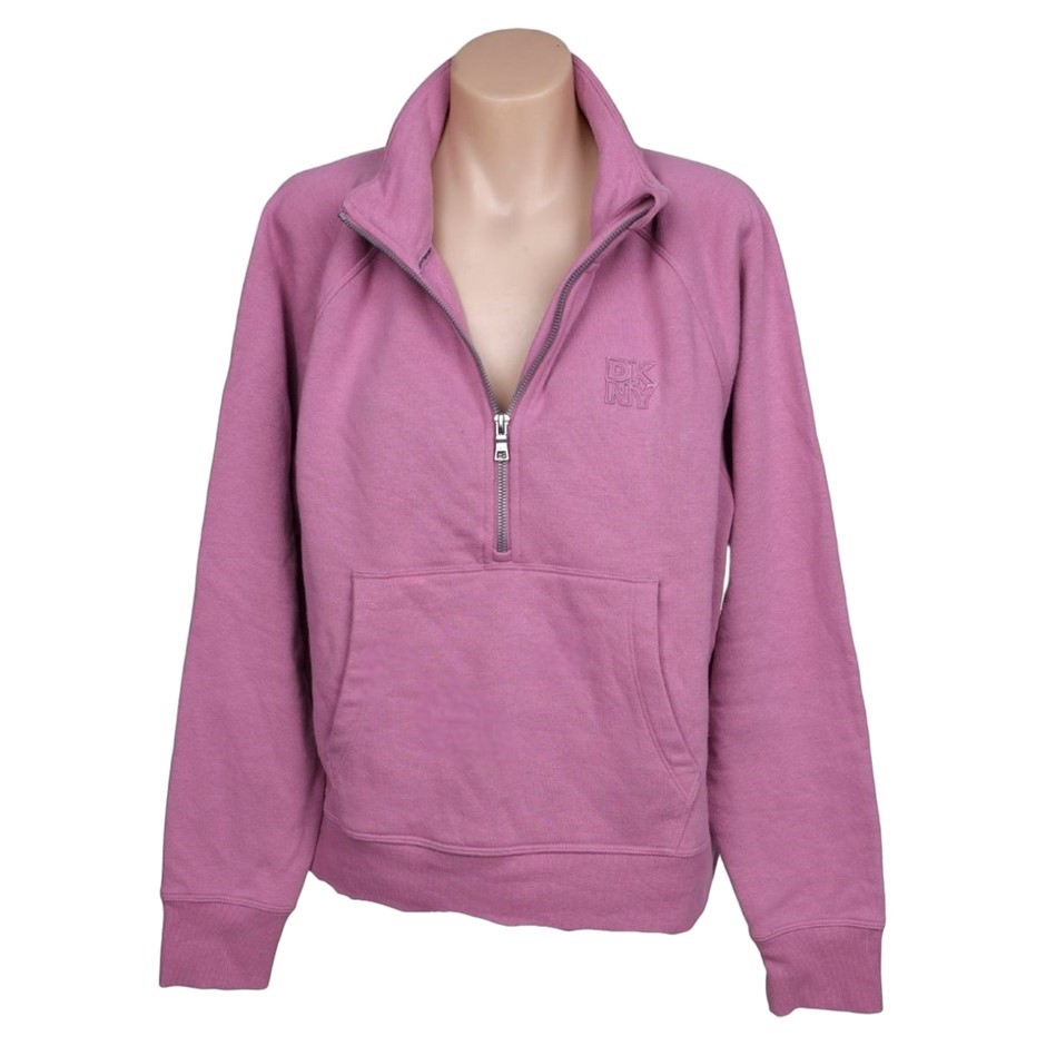 DKNY Women's Half Zip Fleece Sweatshirt, Size L, Magenta (Dusty Orchid). B