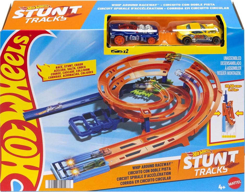 HOT WHEELS Toy Car Track Set, Whip Around Raceway. NB: Slightly damaged box