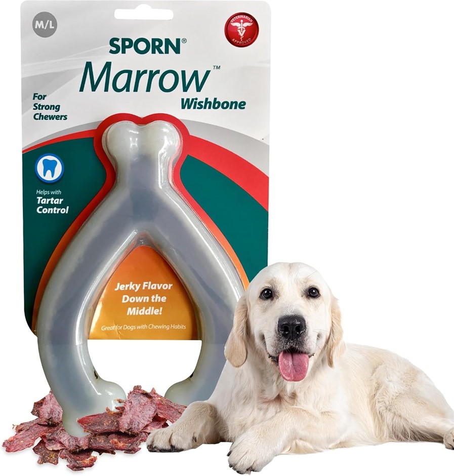 5 x SPORN Durable Jerkey Favour Marrow Chew Wishbone Dog Toy, Medium/Large.