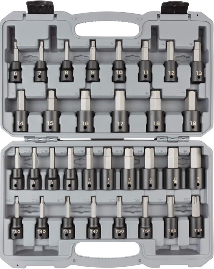 TEKTON 32pc 1/2" Drive Hex and Torx Impact Bit Socket Set with Case.