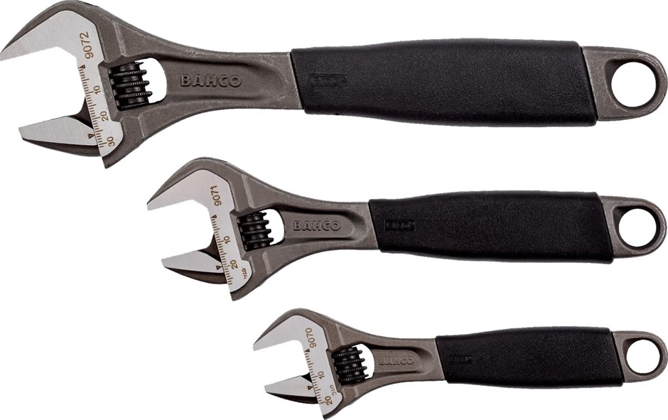 Set of 3pc BACHO Alloy Steel Metric Adjustable Wrench Set.
