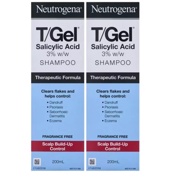 NEUTROGENA T-Gel Salicylic Acid Shampoo, 2 x 200ml. N.B: Damaged packaging.