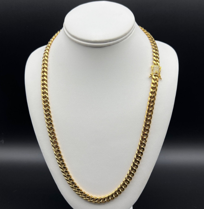 18K Gold-Filled Cuban Necklace with Simulated Diamond Clasp, 8MM - 60.9cm