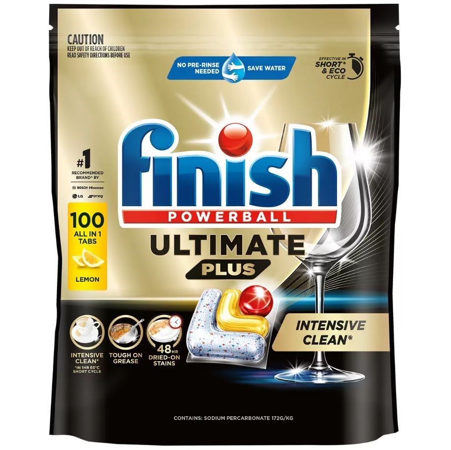 FINISH Powerball 100pk Ultimate Plus, Lemon. NB: Damaged packaging, 20 x po