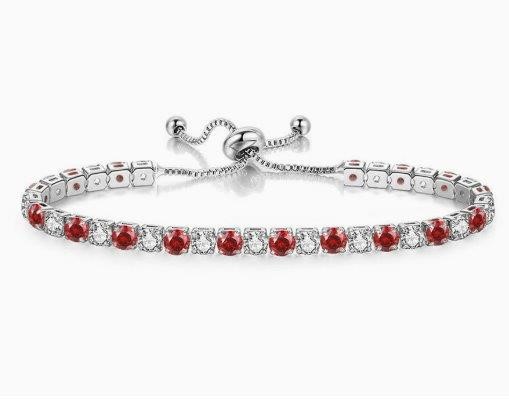925 Sterling Silver Tennis Bracelet white & Red Simulated Diamonds
