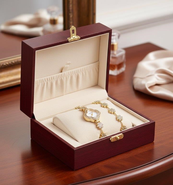 2Piece Jewellery Set.Watch, Bracelet white Stones(Gift Box Included)