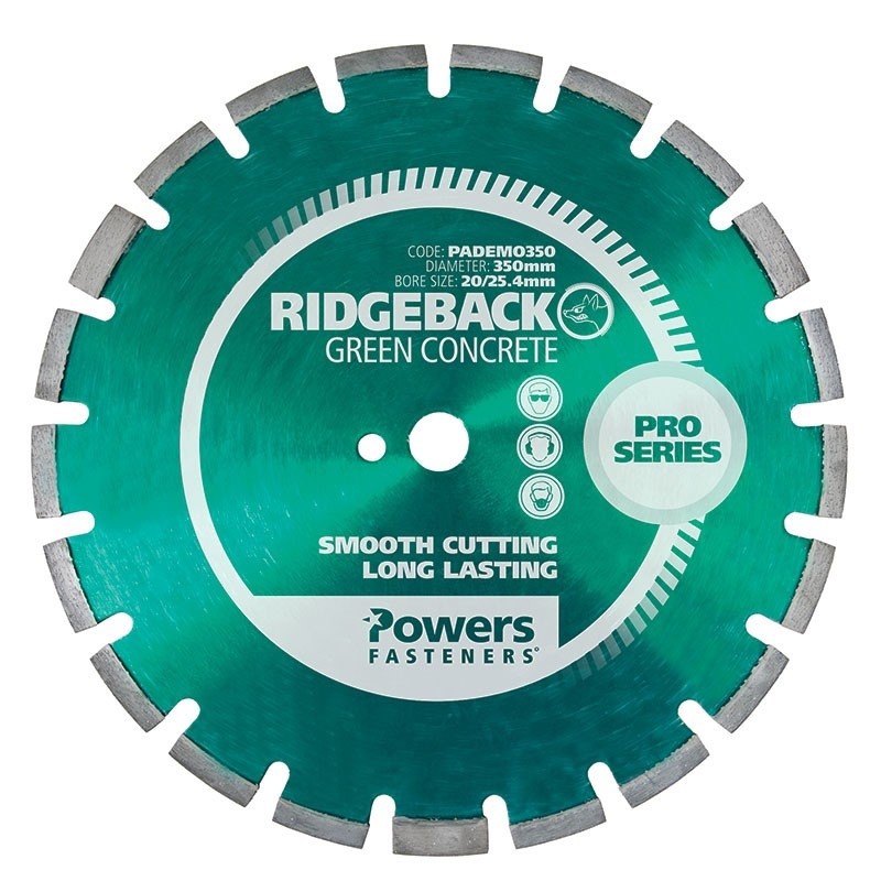 POWERS RIDGEBACK 350mm Diamond Segmented Abrasive Blade - Green