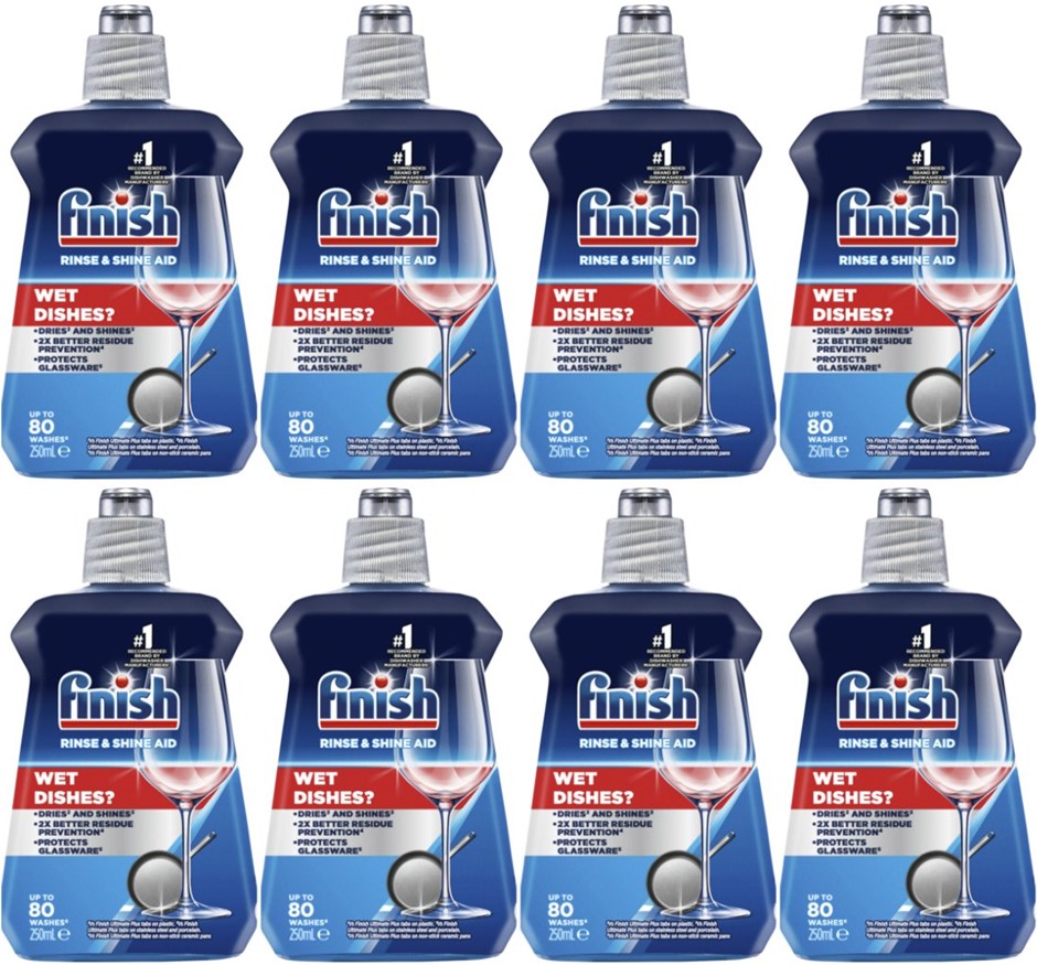 8 x FINISH Dishwashing Rinse Aid, Regular Liquid, 250ml.