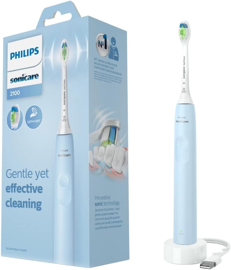 PHILIPS Sonicare 2100 Electric Toothbrush, Light Blue, HX3651/32. NB: damag